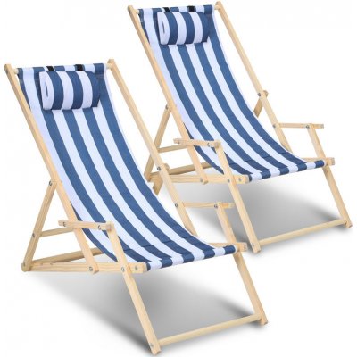 Jiubiaz Deckchair Beach Deckchair Relax Lounger Self-assembly Modrá Bílá 2 ks