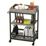 Servírovací stolek kolečka kov dřevo černá šedá NoBi HORAND – Zboží Dáma