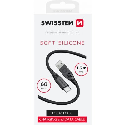 Swissten 71531010 nabíjecí a synchronizační, USB na USB-C, USB 2.0, 3A, Power Delivery 60W, 1,5m, černý – Zbozi.Blesk.cz