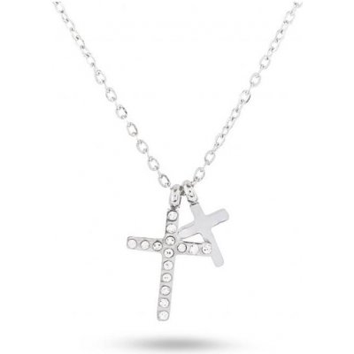 Biju Řetízek z chirurgické oceli s přívěskem, dvojitý křížek se zirkony 3001685 – Zboží Mobilmania