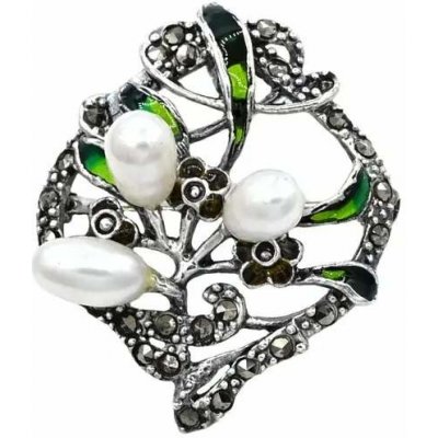 Vorlové Šperky Stříbrná brož s perlami M015