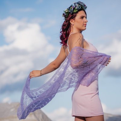 krajkový šátek mohér hedvábí Náruč šafránu – Zboží Dáma