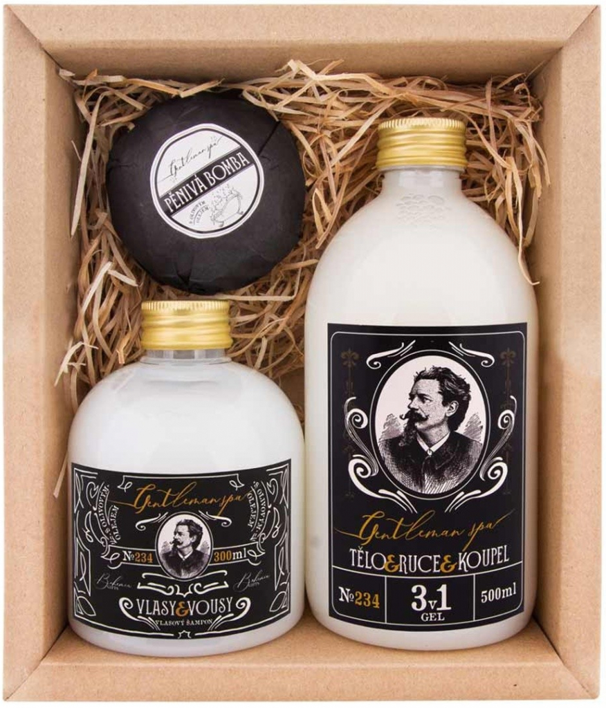 Bohemia Gifts Gentleman sprchový gel 300 ml + pěna do koupele 500 ml + pěnivá bomba do koupele 100 g dárková sada