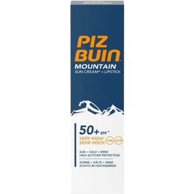 Piz Buin Sluneční krém SPF50+ a ochranný balzám na rty SPF30 2 v 1 (Mountain Combi "2 in 1" Sun Cream SPF50+ a Lipstick) 20 ml + 2,3 ml – Sleviste.cz