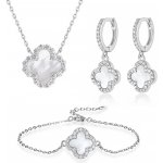 Moonlit Stříbrná sada šperků čtyřlístek s perletí a zirkony, visací náušnice FD_SCBRV01 – Zboží Dáma