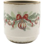 Béžový keramický květináč s vánočními ozdobami Christmas Bow & Bauble – Ø 13*13,5 cm - Chic Antique – Hledejceny.cz