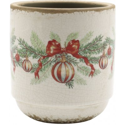 Béžový keramický květináč s vánočními ozdobami Christmas Bow & Bauble – Ø 13*13,5 cm - Chic Antique – Hledejceny.cz