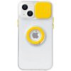 Pouzdro a kryt na mobilní telefon Pouzdro AppleKing transparentní s držákem na prst a krytkou kamery iPhone 13 Pro - žluté