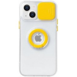Pouzdro AppleKing transparentní s držákem na prst a krytkou kamery iPhone 13 Pro - žluté