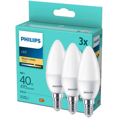 Philips 3x LED žárovka E14 Svíčka B35 4,9W = 40W 470 lm 2700K teplá bílá – Hledejceny.cz