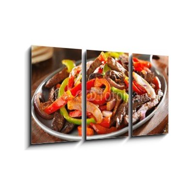 Obraz 3D třídílný - 90 x 50 cm - mexican food - beef fajitas and bell peppers mexické jídlo