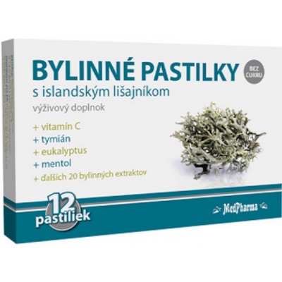 MedPharma BYLINNÉ PASTILKY Bez cukru s islandským lišejníkem 12 ks – Zboží Dáma