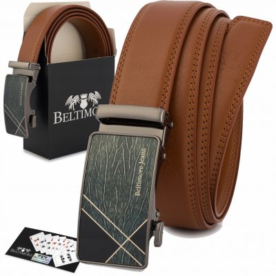 Pásek pánský hnědý kožený ke kalhotám jeans casual automat hladký – Zboží Dáma