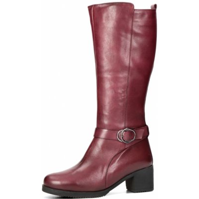 Robel dámské kožené kozačky na zip bordó – Zboží Mobilmania