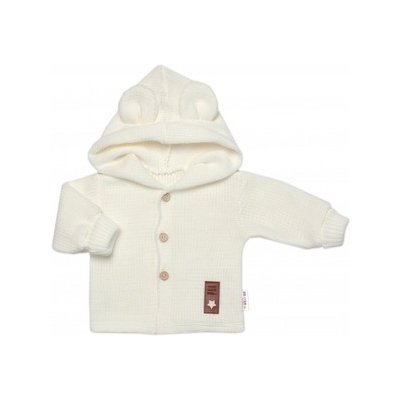 Baby Nellys Dětský elegantní pletený svetřík s knoflíčky a kapucí s oušky ecru – Zboží Dáma