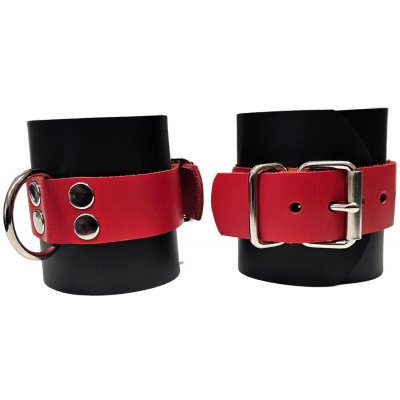 Titan Leather Wrist Restraints Black Red kožená pouta na zápěstí – Zboží Mobilmania