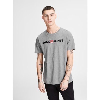 Jack & Jones šedé žíhané tričko s potiskem