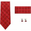 Kravata Červeno černý Set kravata kapesník a manžetové knoflíčky Check