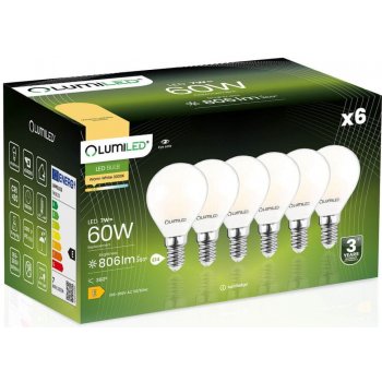 LUMILED 6x LED žárovka E14 P45 7W = 60W 806lm 3000K Teplá bílá 360° Mléčná bublina