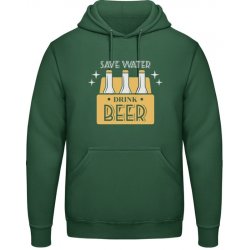 AWDis Hoodie Mikina Design Šetřete vodou pijte pivo Lahvově zelená