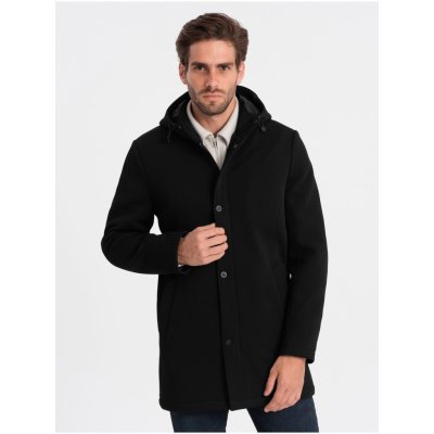 Ombre Clothing pánský kabát s kapucí a skrytým zipem černý – Zboží Mobilmania
