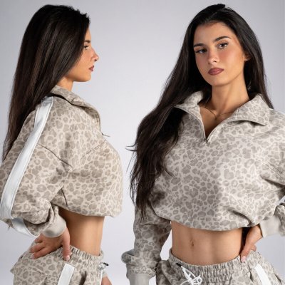 Nebbia Half-zip mikina s leopardím vzorem PRIMAL krémová – Zboží Mobilmania