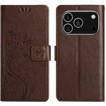 Flowers knížkové pouzdro na iPhone 17 Pro - hnědé – Zboží Mobilmania