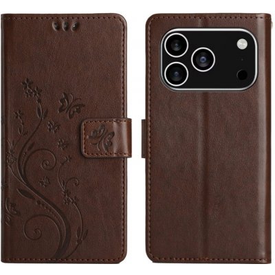 Flowers knížkové pouzdro na iPhone 17 Pro - hnědé – Zboží Mobilmania