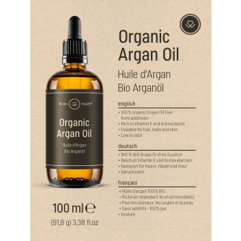 WoldoHealth Arganový olej 100% bio z Maroka lisovaný za studena vegan sérum s arganovým olejem proti stárnutí péče o obličej a tělový olej 100 ml