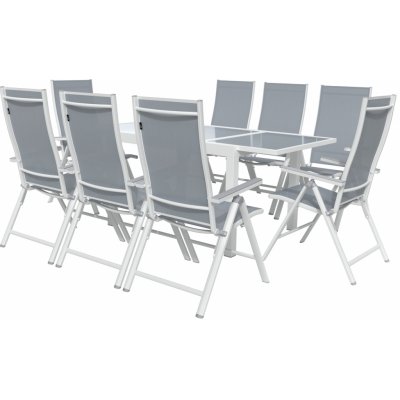LIVARNO home Sada hliníkového zahradního nábytku s rozkládacím stolem Houston, 9dílná, bílá/šedá – Zboží Dáma