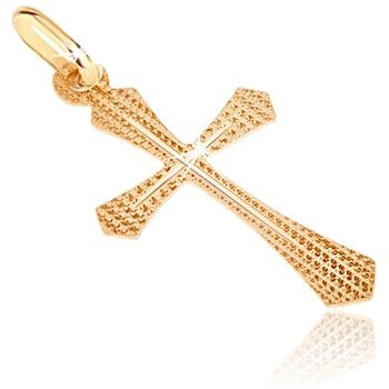 Šperky Eshop Zlatý přívěsek strukturovaný kříž s rozšířeným ramenem a tenkým křížkem S2GG07.05