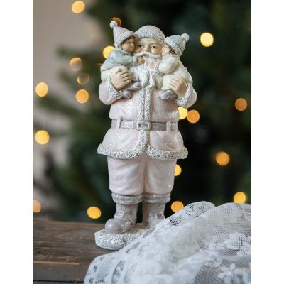 Růžová vánoční dekorace socha Santa s dětmi - 10*8*21 cm - Clayre & Eef – Hledejceny.cz
