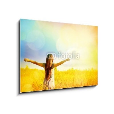 Obraz 1D - 100 x 70 cm - Free Happy Woman Enjoying Nature. Beauty Girl Outdoor. Zdarma šťastná žena užívat přírody. Krásy dívka venkovní. – Zbozi.Blesk.cz