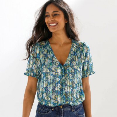 Voálová halenka na knoflíčky, s potiskem modrošedá – Zbozi.Blesk.cz