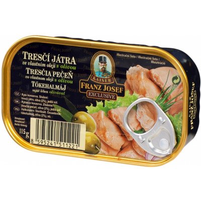 Kaiser Franz Josef Exclusive Tresčí játra ve vlastním oleji s olivou 115 g – Zboží Mobilmania
