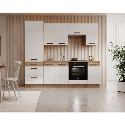 ADRK Kuchyňská sestava VIKA 240 cm WS-LO bílá lesk/dub lancelot – Zboží Dáma