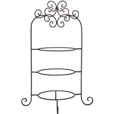 Hnědý kovový ozdobný stojan na talíře třípatrový – 36x28x54 cm
