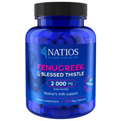 NATIOS Fenugreek & Blessed Thistle Extract, Pískavice & Benedikt, 2000 mg, 120 veg. kapslí