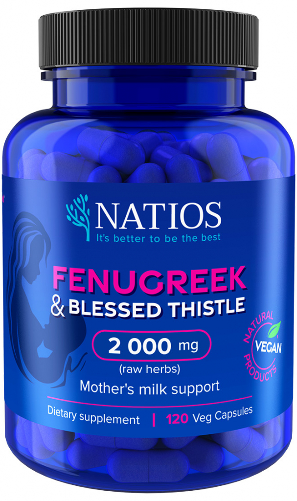 NATIOS Fenugreek & Blessed Thistle Extract, Pískavice & Benedikt, 2000 mg, 120 veg. kapslí