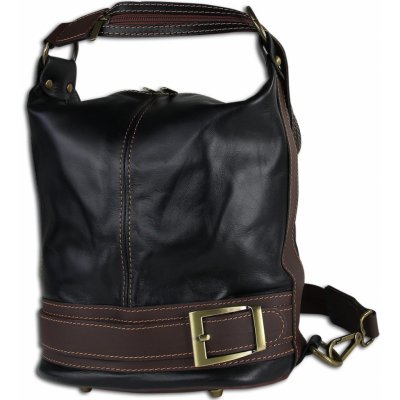 Toscanto dámská taška přes rameno městský batoh kožená taška černá hnědá OTT104SF – Zboží Mobilmania