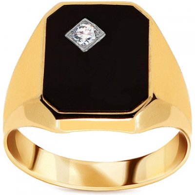iZlato Forever zlatý pečetní prsten s onyxem a zirkonem IZ24717