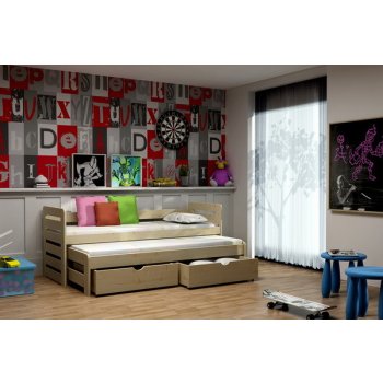 DP - Detske postele Masiv 11 s přistýlkou a úložným prostorem Barva Dub