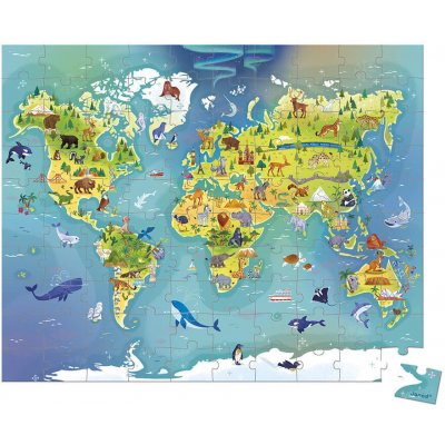 Janod Mapa sveta v kufríku 100 dílků – Zboží Mobilmania