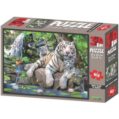 Prime3D Bílí tygři bengálští 3D 63 dílků