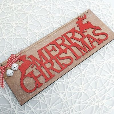 RB-nakuplevne Dřevěná vánoční dekorace „Merry Christmas“ na dveře 26 cm – Hledejceny.cz
