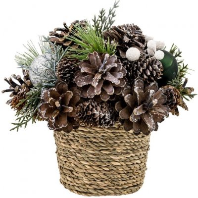 MagicHome Ikebana Vánoce přírodní se zelenými koulemi 19x19 cm – Hledejceny.cz