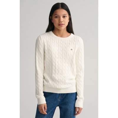 Gant Shield Cotton Cable C-neck bílá – Zboží Mobilmania