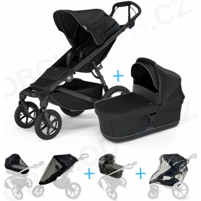 Thule Set 5v1 Urban Glide 4-wheel Black 2024 + korbička Black + pláštěnky + ochranná síť – Zboží Dáma