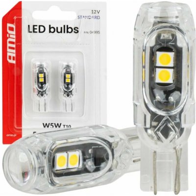 LED žárovky AMiO T10 (W5W) 12V 5xSMD 2835 bílé, 2ks – Hledejceny.cz