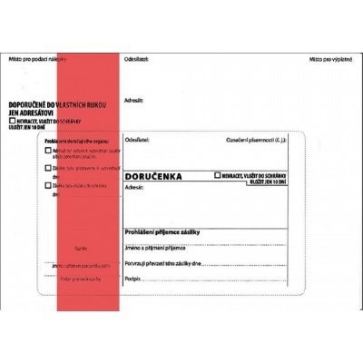 Obálky B6 doručenka s poučením NCR červený pruh správní řád , vlhčicí